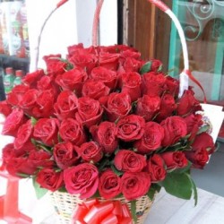 Round Handle Basket of Red Roses